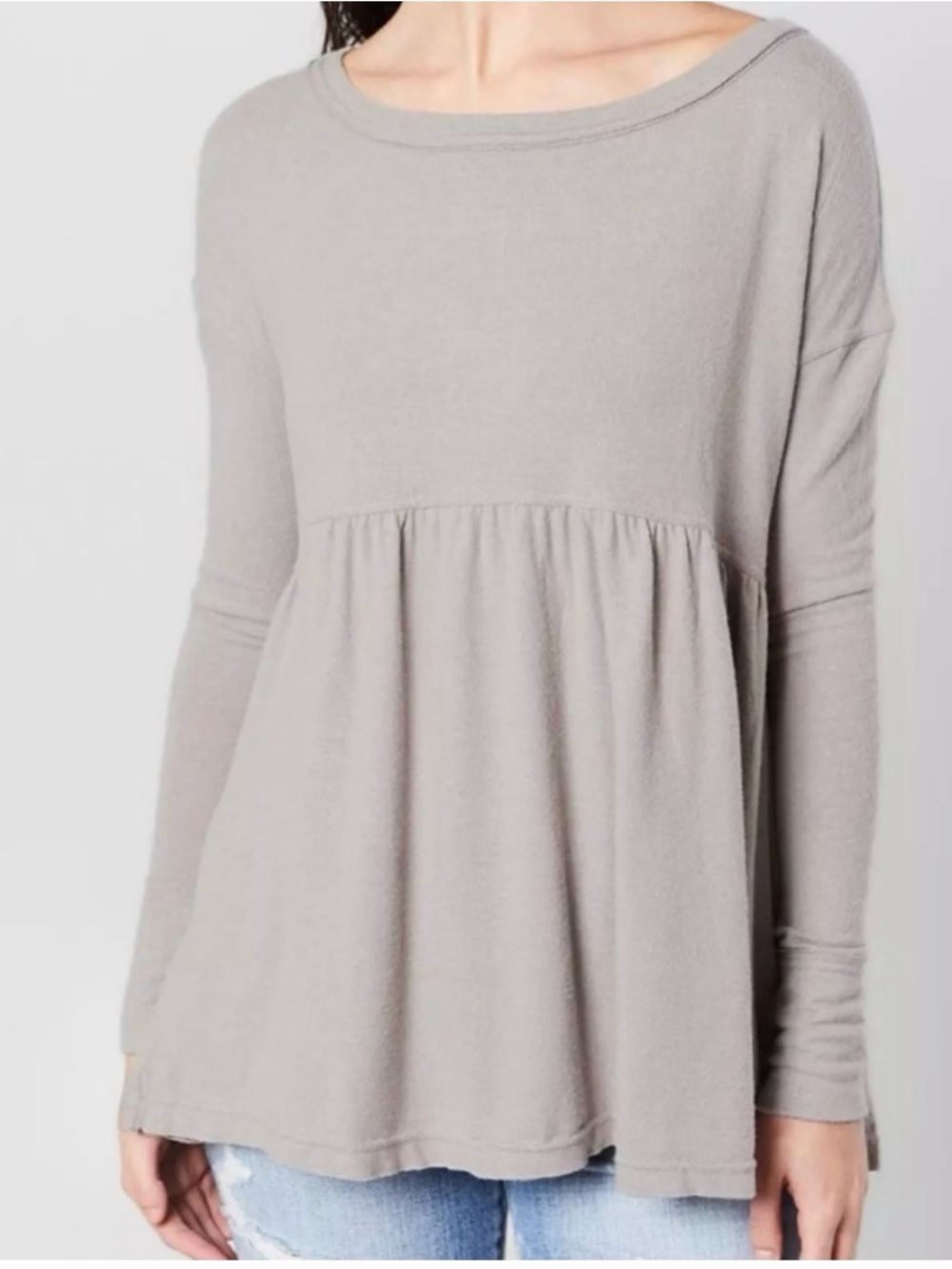 Free People Forever Your Girl Babydoll Long Sleeve Top, Size L, EUC